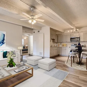 Julian Square Apartments open concept living room and kitchen alternate view