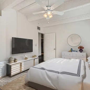 Julian Square Apartments bedroom with TV and closet